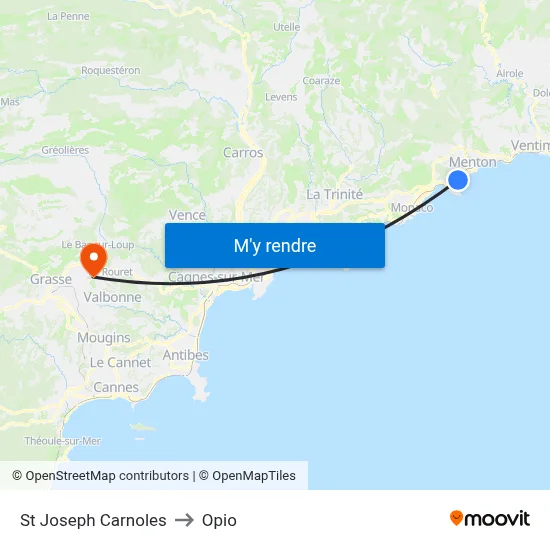 St Joseph Carnoles to Opio map