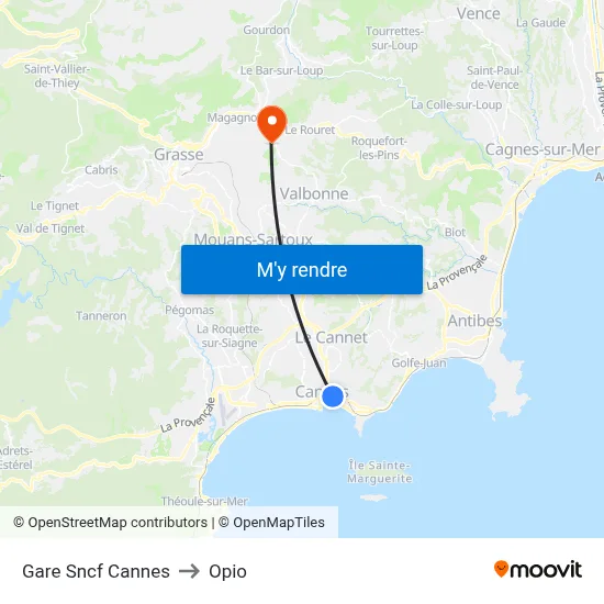 Gare Sncf Cannes to Opio map