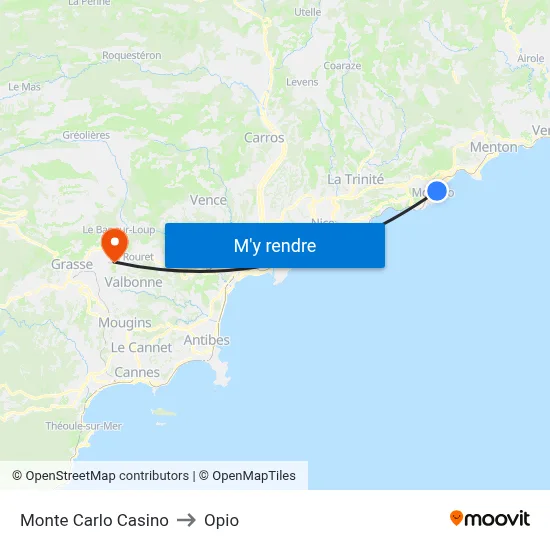 Monte Carlo Casino to Opio map
