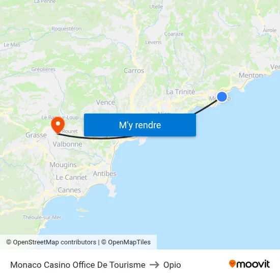Monaco Casino Office De Tourisme to Opio map