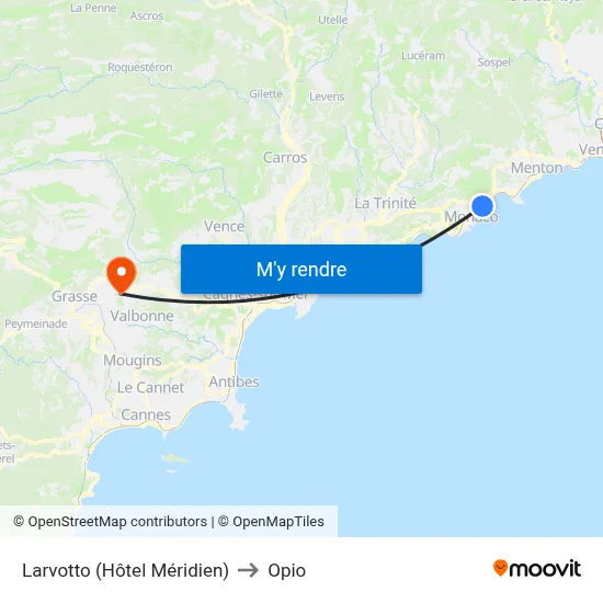 Larvotto (Hôtel Méridien) to Opio map