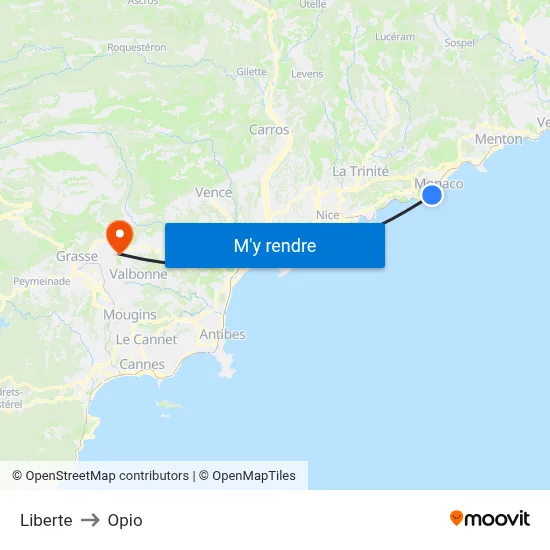 Liberte to Opio map