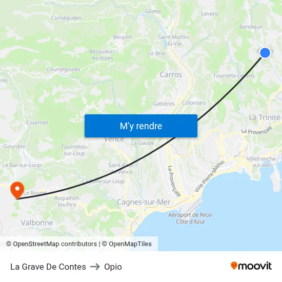 La Grave De Contes to Opio map