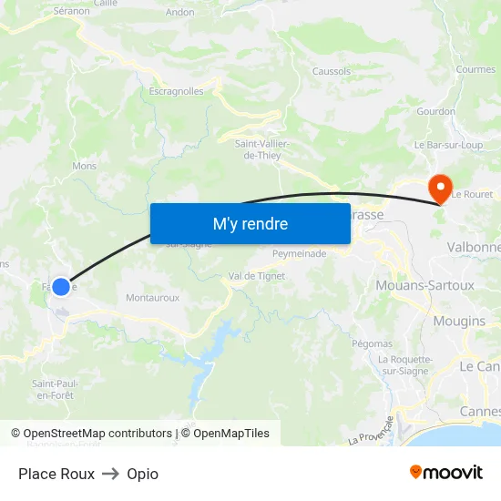 Place Roux to Opio map