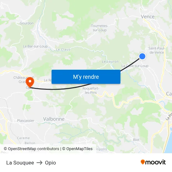 La Souquee to Opio map