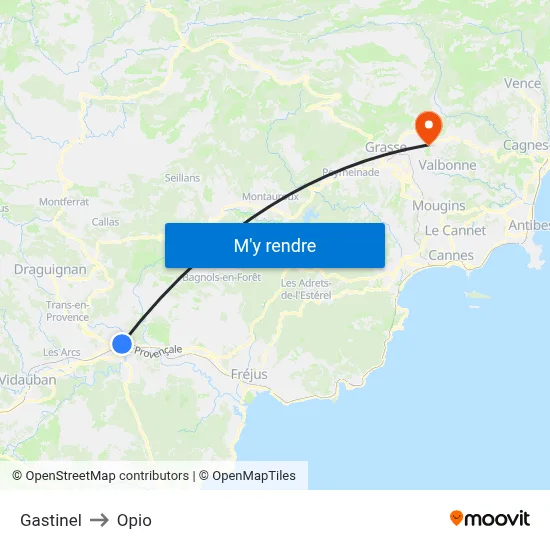Gastinel to Opio map