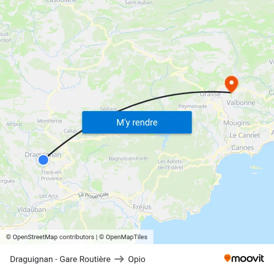 Draguignan - Gare Routière to Opio map