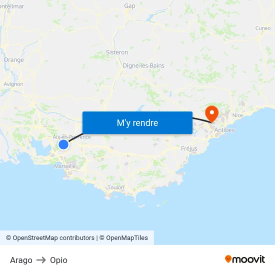 Arago to Opio map