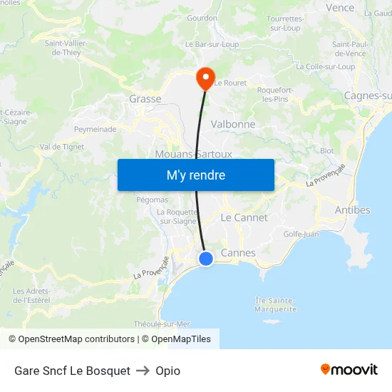 Gare Sncf Le Bosquet to Opio map