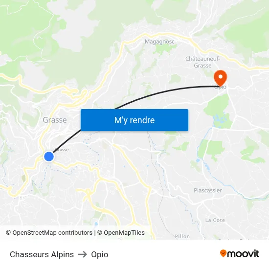 Chasseurs Alpins to Opio map