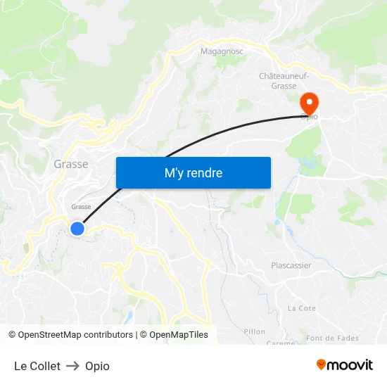 Le Collet to Opio map