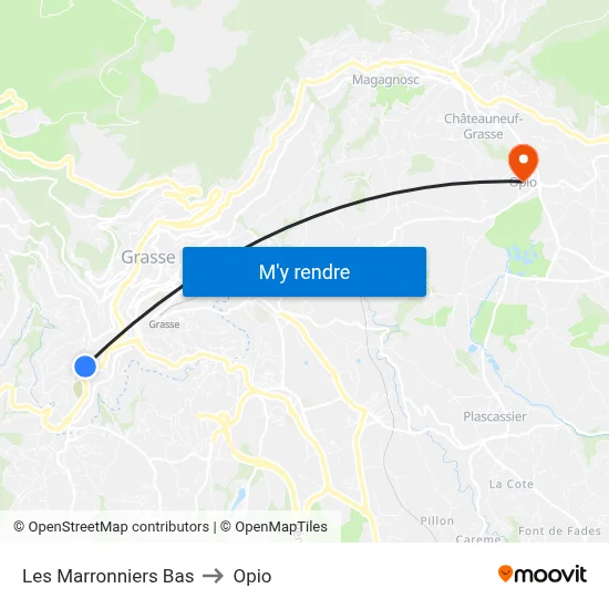 Les Marronniers Bas to Opio map