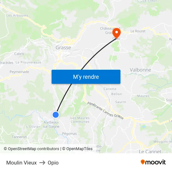 Moulin Vieux to Opio map