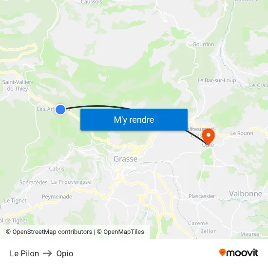 Le Pilon to Opio map