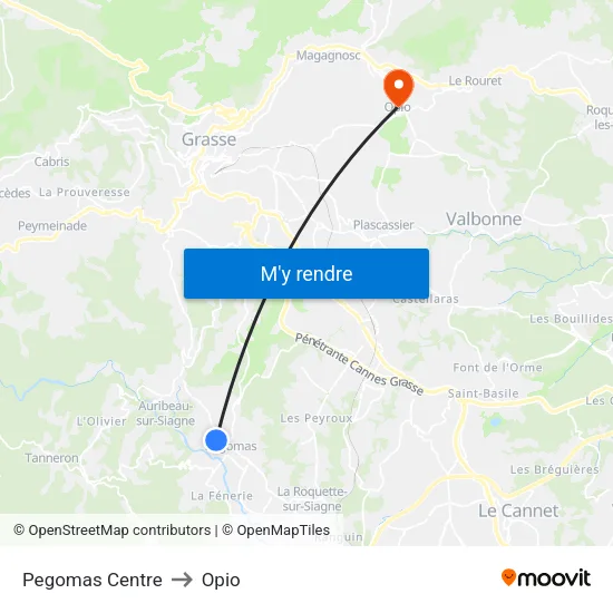 Pegomas Centre to Opio map