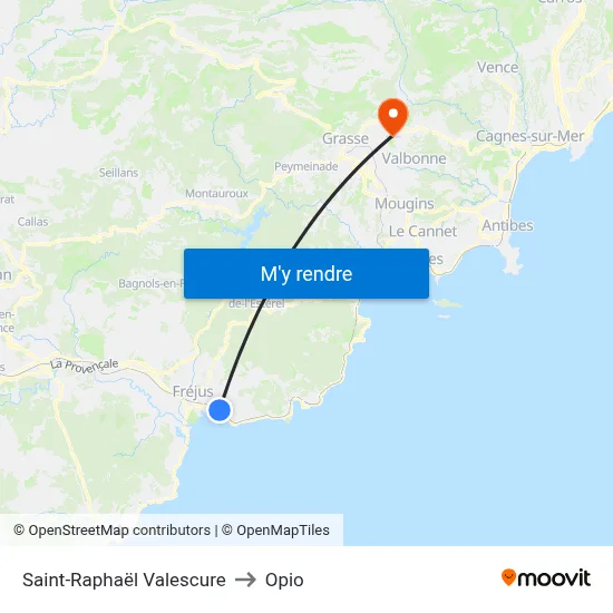 Saint-Raphaël Valescure to Opio map