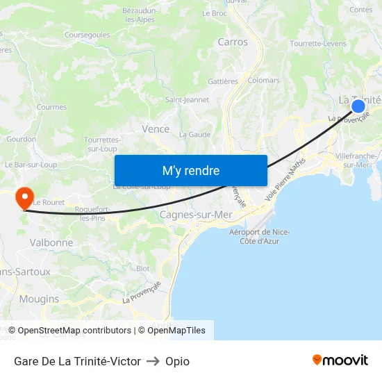 Gare De La Trinité-Victor to Opio map