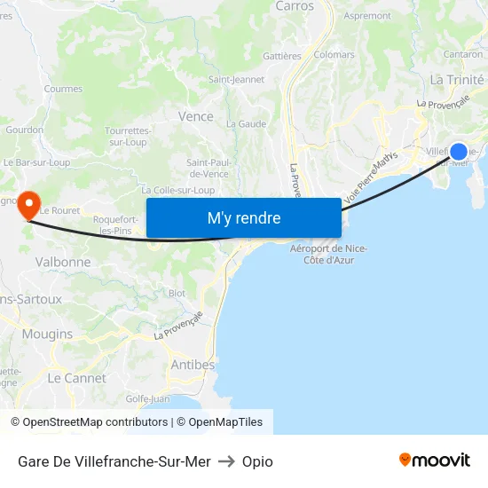 Gare De Villefranche-Sur-Mer to Opio map