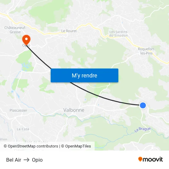 Bel Air to Opio map