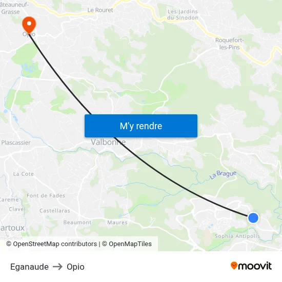 Eganaude to Opio map