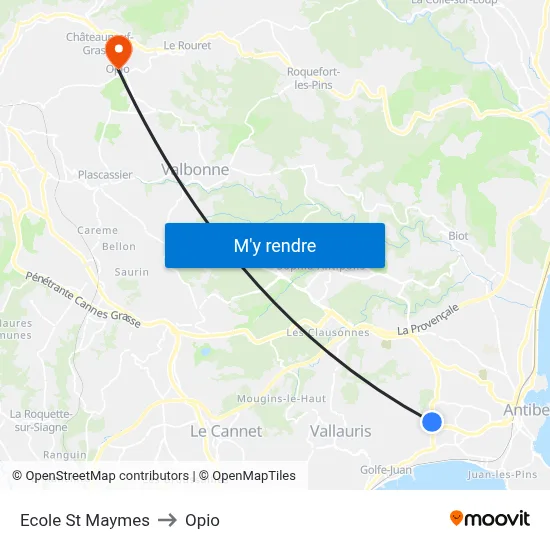 Ecole St Maymes to Opio map