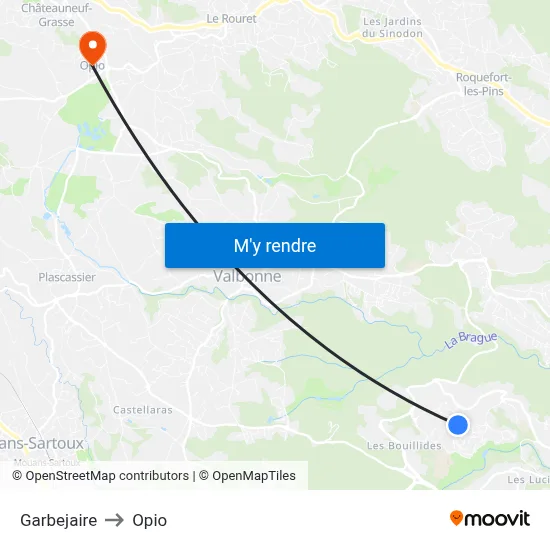 Garbejaire to Opio map