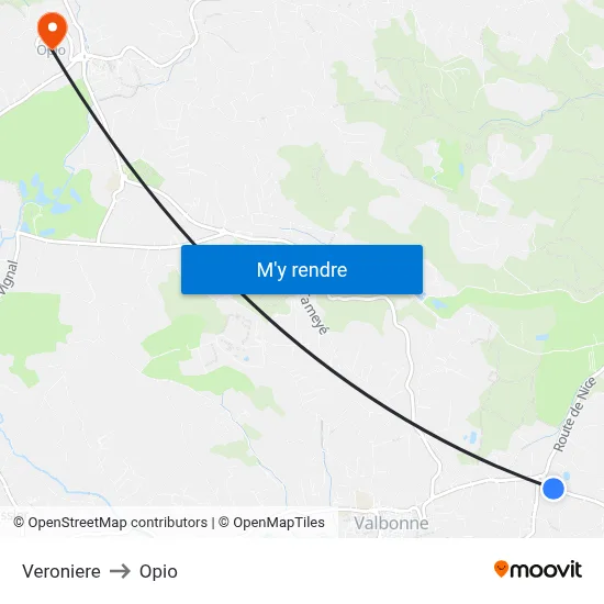 Veroniere to Opio map