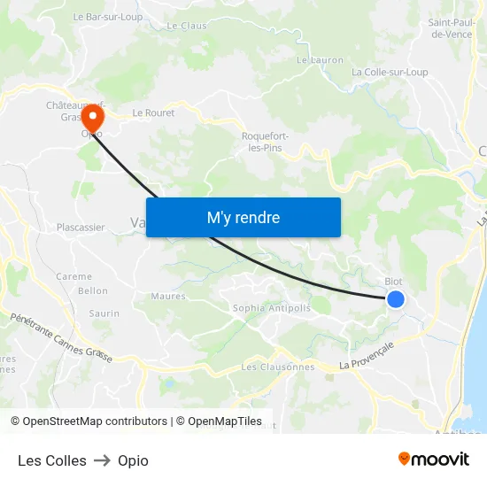 Les Colles to Opio map