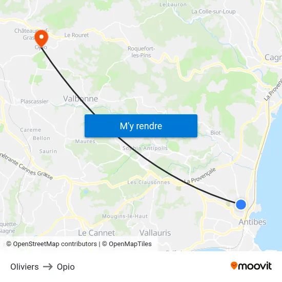 Oliviers to Opio map
