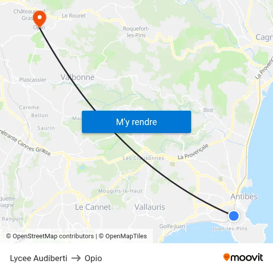 Lycee Audiberti to Opio map