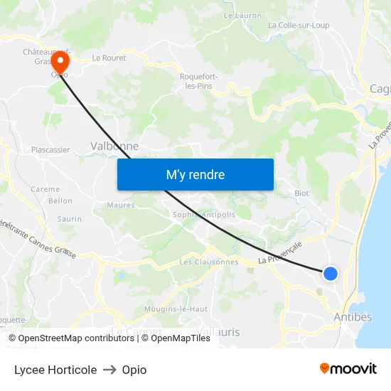 Lycee Horticole to Opio map