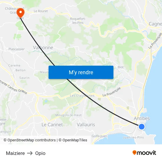 Maiziere to Opio map