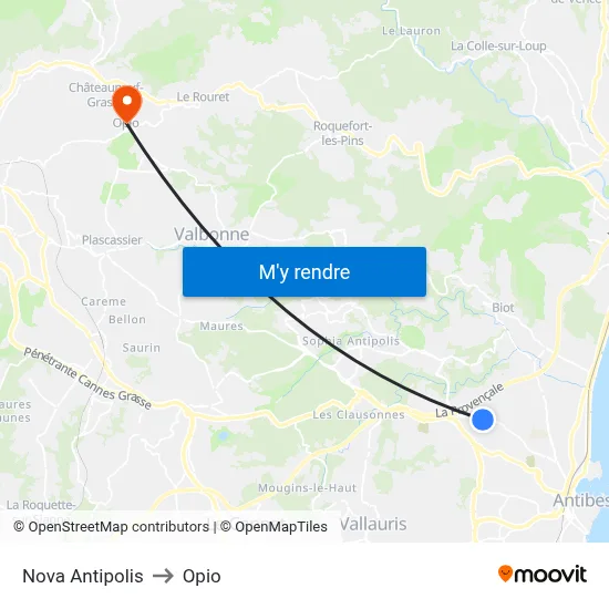 Nova Antipolis to Opio map
