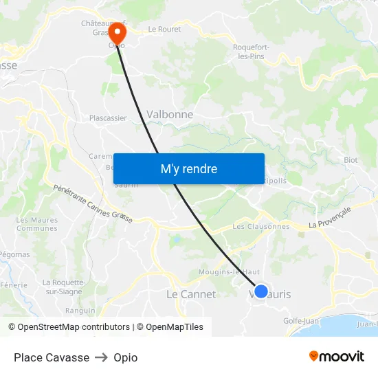 Place Cavasse to Opio map