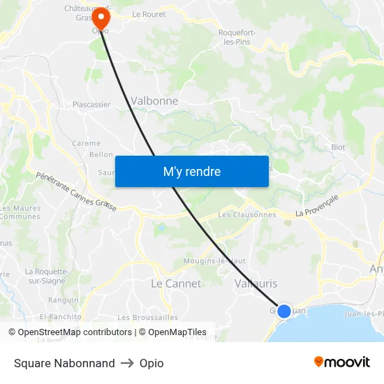 Square Nabonnand to Opio map