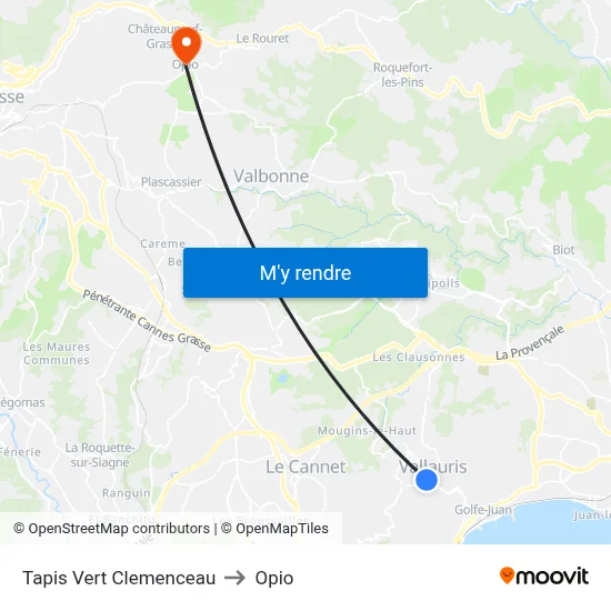 Tapis Vert Clemenceau to Opio map