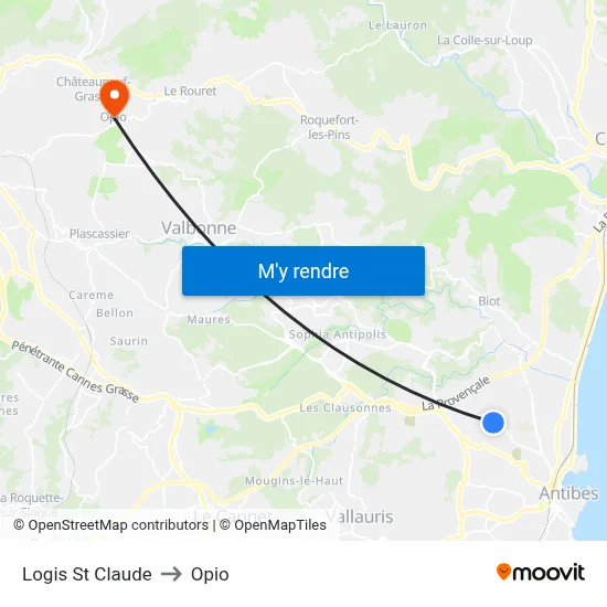 Logis St Claude to Opio map