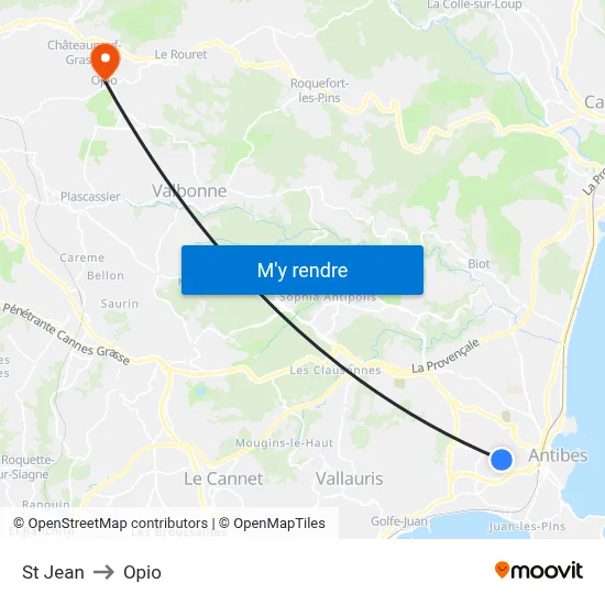 St Jean to Opio map