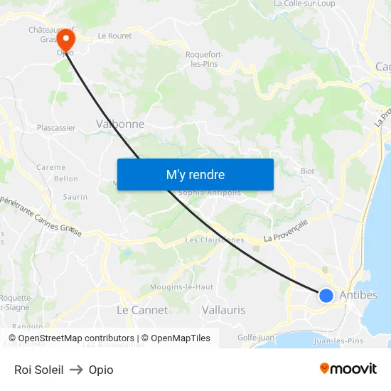 Roi Soleil to Opio map