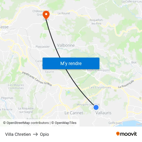 Villa Chretien to Opio map