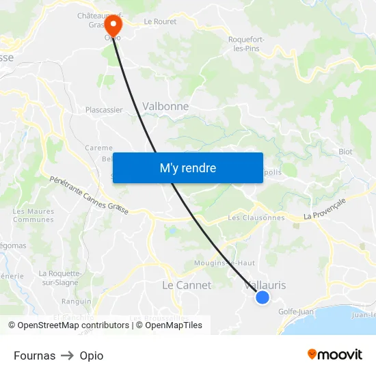 Fournas to Opio map