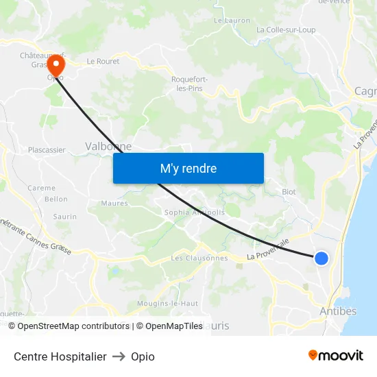 Centre Hospitalier to Opio map