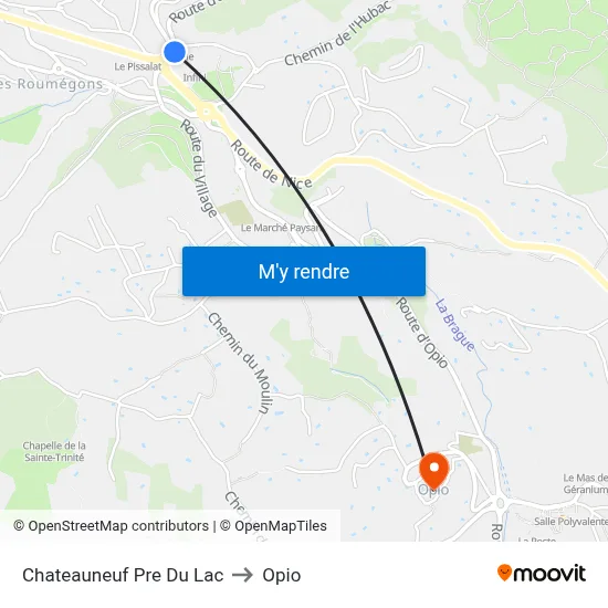 Chateauneuf Pre Du Lac to Opio map