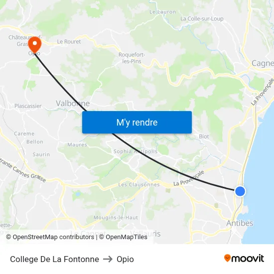 College De La Fontonne to Opio map