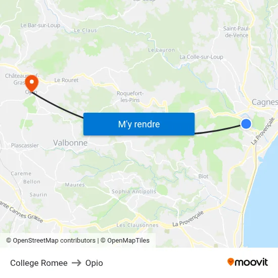 College Romee to Opio map