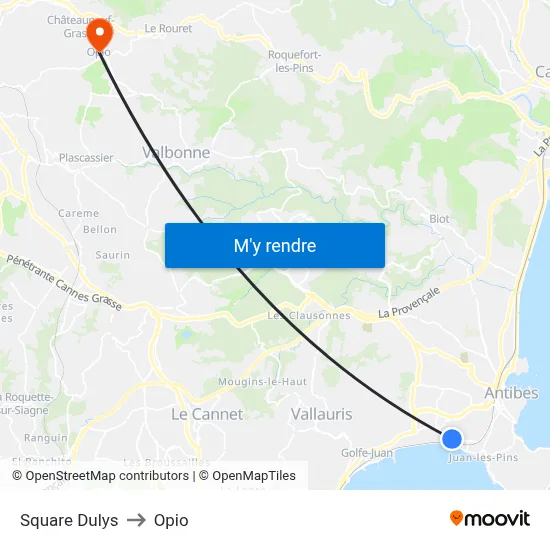 Square Dulys to Opio map