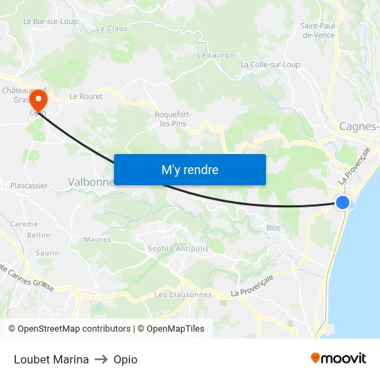 Loubet Marina to Opio map