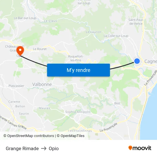 Grange Rimade to Opio map