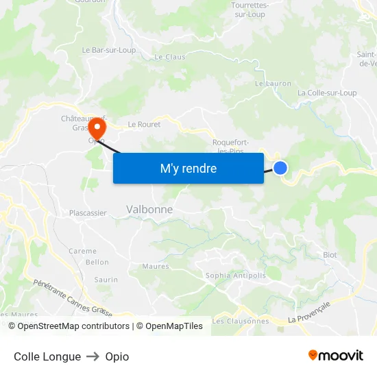 Colle Longue to Opio map