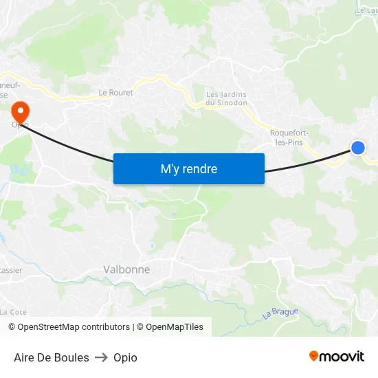 Aire De Boules to Opio map